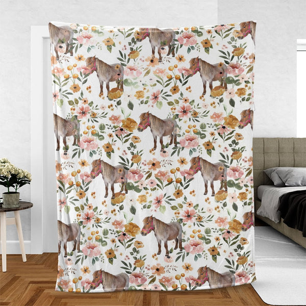 Joycorners Ponies Horse Floral Pattern Blanket