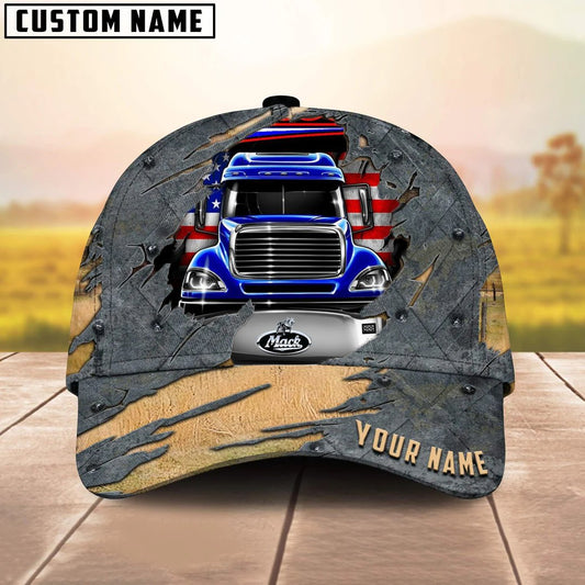 Joycorners Personalized Name Blue Truck With American Flag Trucker Classic Cap 2023