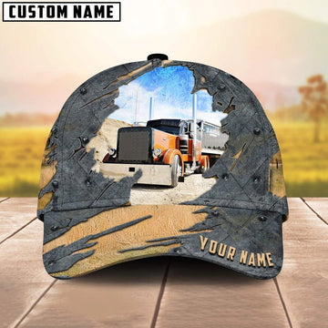 Joycorners Personalized Name Orange Truck Trucker Classic Cap 2023