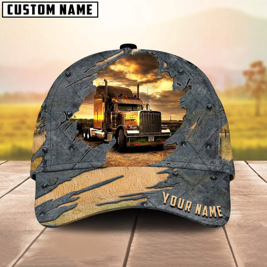 Joycorners Personalized Name Black Truck And Sunset Trucker Classic Cap 2023