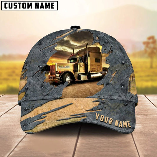 Joycorners Personalized Name Yellow Truck And Sunset Trucker Classic Cap 2023