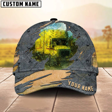 Joycorners Personalized Name Yellow Truck 02 Trucker Classic Cap 2023