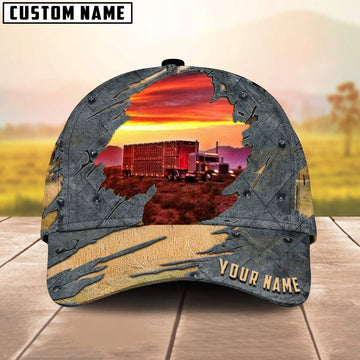 Joycorners Personalized Name Red Sunset 02 Trucker Classic Cap 2023