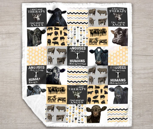 JoyCorners Black Angus Cow-Yellow All Printed 3D Blanket