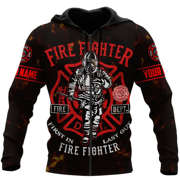 Joycorners Personalized Name Firefighter First In Last Out Red All Over Printed 3D Shirts