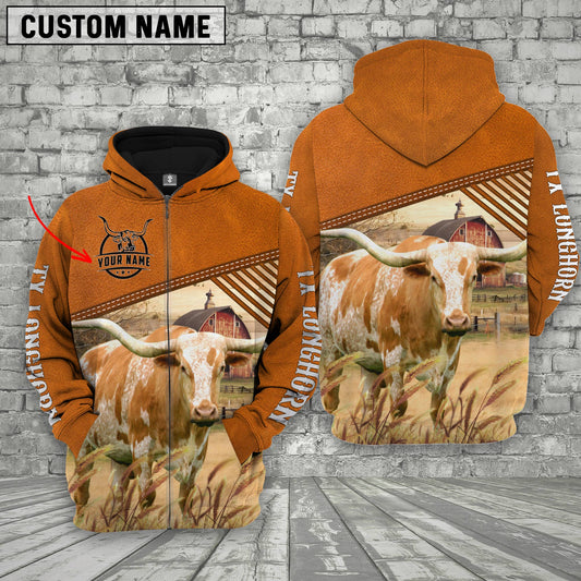 Joycorners Personalized Name Texas Longhorn Barn Farm 3D Hoodie