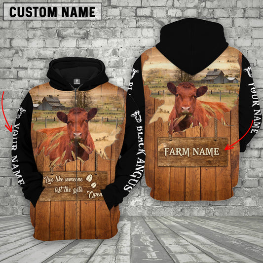 Joycorners Red Angus Custom Name Live Like Someone Left The Gate Open Wood Pattern Hoodie