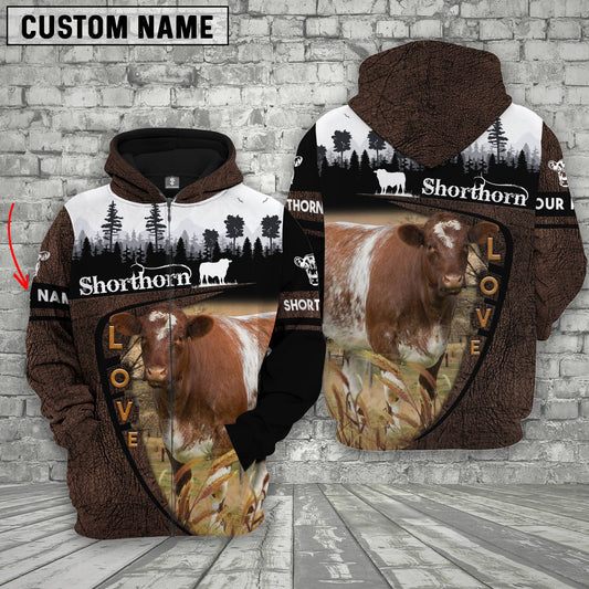 Joycorners Shorthorn On Farms Custom Name Printed 3D Wooden Forest Hoodie