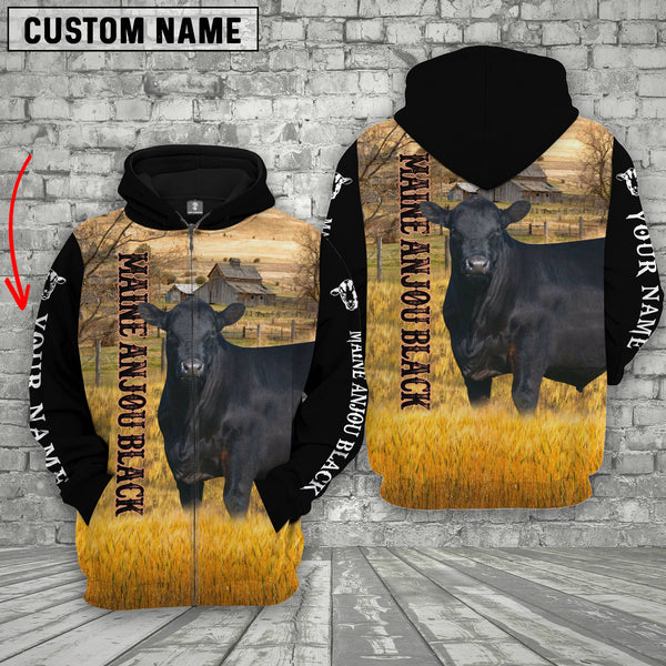 Joycorners Personalized Name Maine Anjou Black On The Farm All Over Printed 3D Hoodie