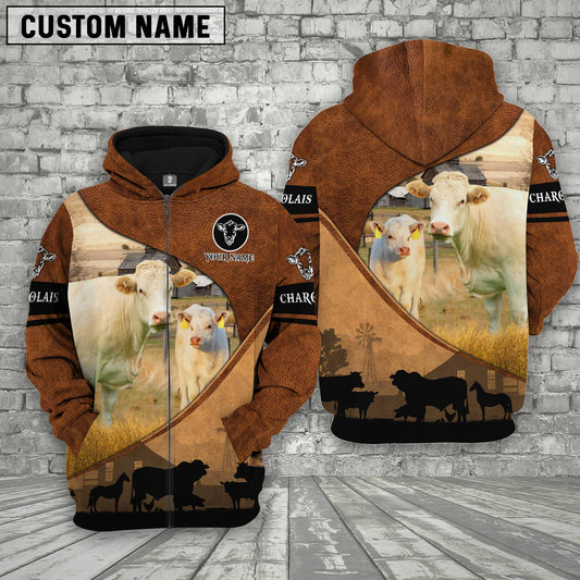 Joycorners Charolais Farming Dark Brown Personalized 3D Hoodie