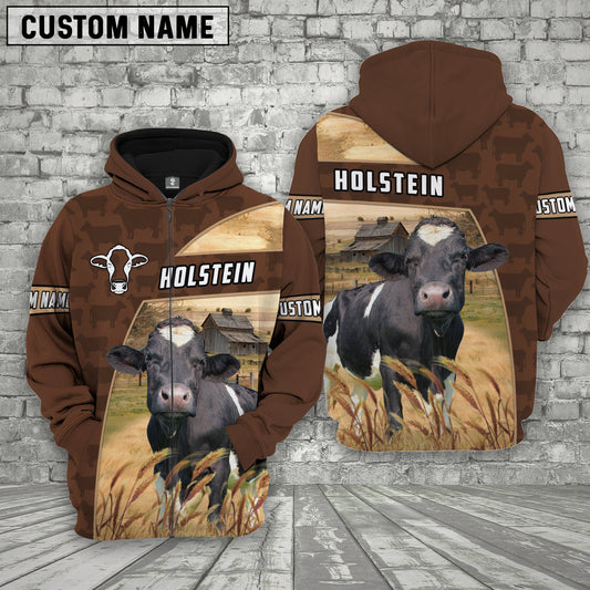 Joycorners Holstein Brown Farm Personalized 3D Hoodie