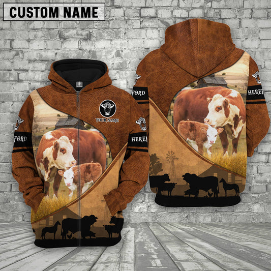 Joycorners Hereford Farming Dark Brown Personalized 3D Hoodie