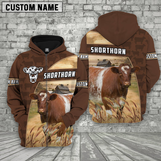 Joycorners Shorthorn Brown Farm Personalized 3D Hoodie