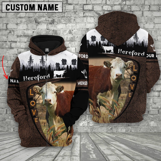 Joycorners Hereford On Farms Custom Name Printed 3D Wooden Forest Hoodie