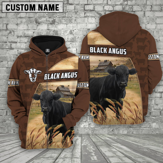 Joycorners Black angus Brown Farm Personalized 3D Hoodie