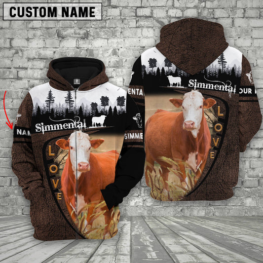 Joycorners Simmental On Farms Custom Name Printed 3D Wooden Forest Hoodie