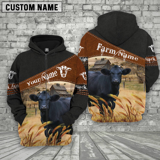 Joycorners Black Angus On Farms Custom Name Printed 3D Black Hoodie