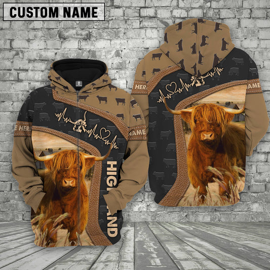 Joycorners Highland Cattle Custom Name Heart Beat Hoodie