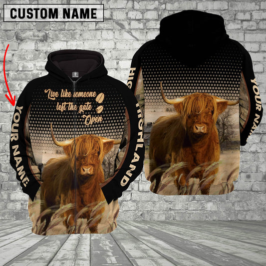 Joycorners Highland Cattle Live Like Someone Left The Gate Open On The Meadow Custom Name Black Hoodie