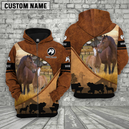 Joycorners Horse Farming Dark Brown Personalized 3D Hoodie