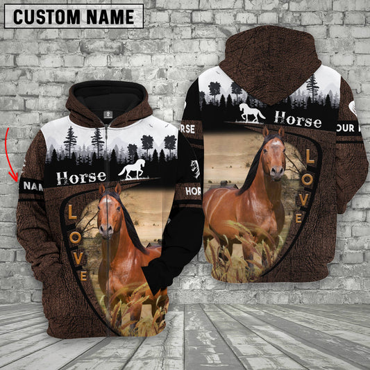 Joycorners Horse On Farms Custom Name Printed 3D Wooden Forest Hoodie
