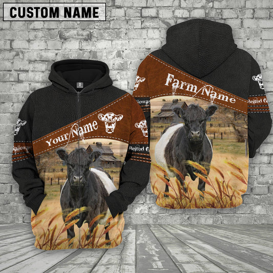 Joycorners Belted Galloway On Farms Custom Name Printed 3D Black Hoodie