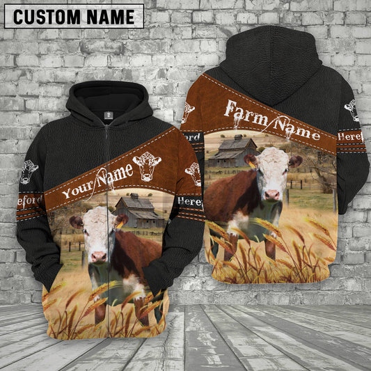 Joycorners Hereford On Farms Custom Name Printed 3D Black Hoodie