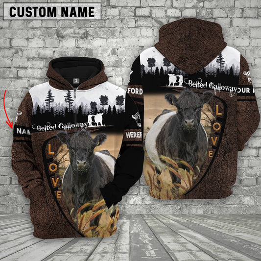Joycorners Belted Galloway On Farms Custom Name Printed 3D Wooden Forest Hoodie