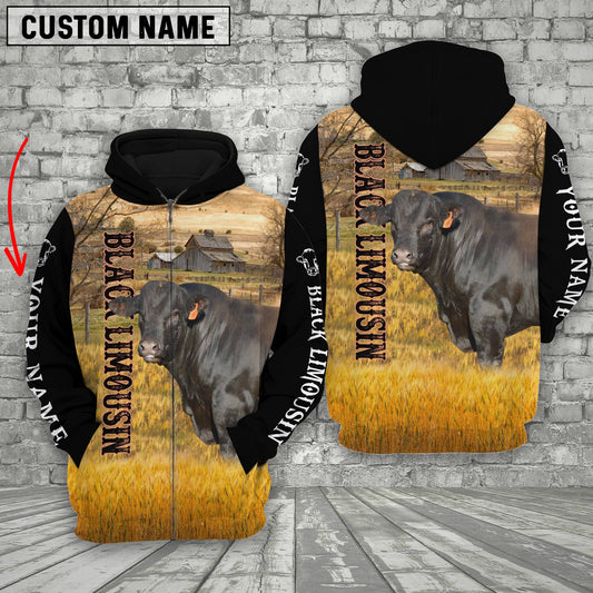 Joycorners Personalized Name Black Limousin Cattle On The Farm All Over Printed 3D Hoodie