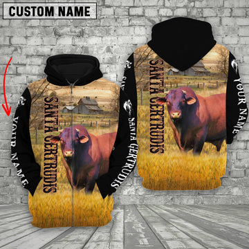 Joycorners Personalized Name Santa Gertrudis Cattle On The Farm All Over Printed 3D Hoodie
