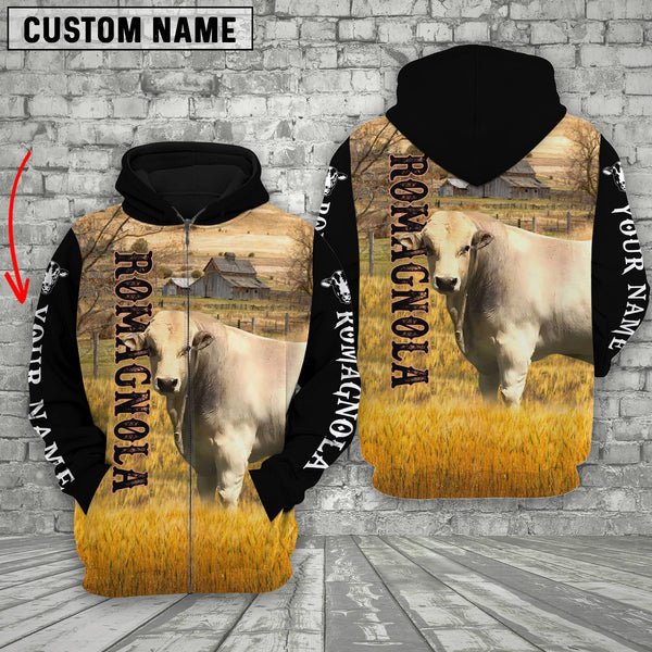 Joycorners Personalized Name Romagnola Cattle On The Farm All Over Printed 3D Hoodie