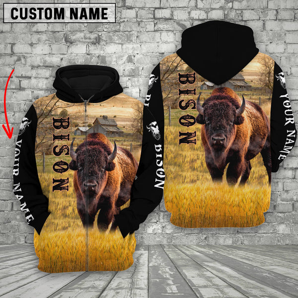 Joycorners Personalized Name Bison Cattle On The Farm All Over Printed 3D Hoodie
