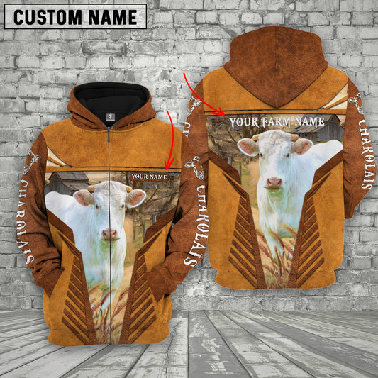 Joycorners Charolais Cattle Custom Name Printed 3D Retro Hoodie