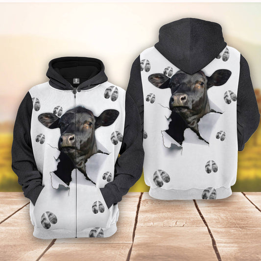 Joycorners Black Angus 3D The Cattle Pierce From Your Inside Hoodie