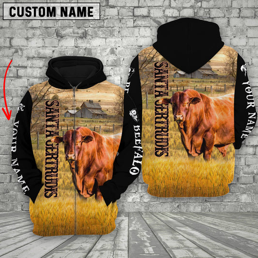 Joycorners Personalized Name Santa Gertrudi Cattle On The Farm 3D Hoodie