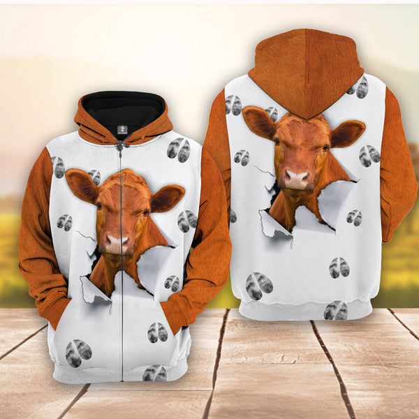 Joycorners Red Angus 3D The Cattle Pierce From Your Inside Hoodie