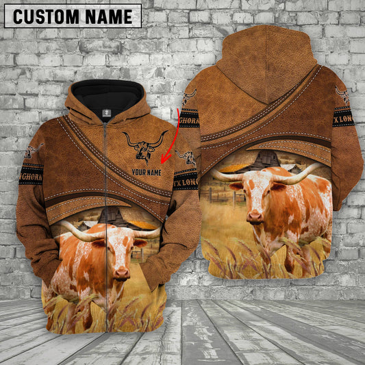 Joycorners Texas Longhorn Customized Name Brown Race Hoodie