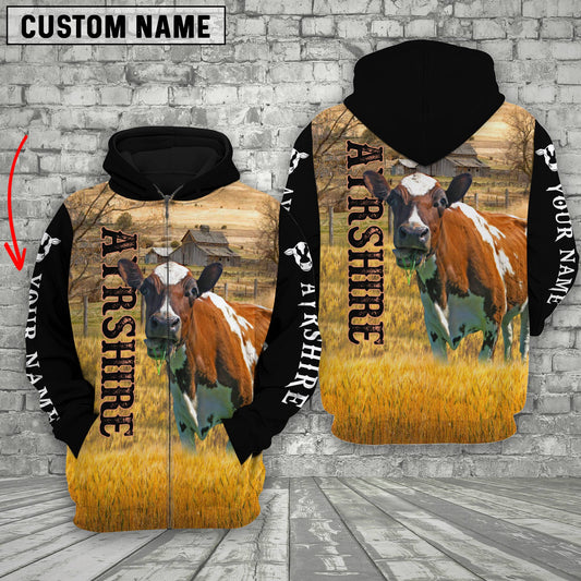 Joycorners Personalized Name Ayrshire Cattle 3D Hoodie