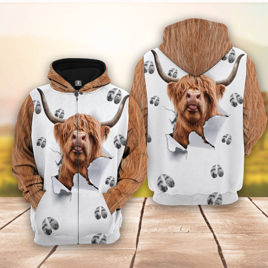 Joycorners Highland Cattle 3D The Cattle Pierce From Your Inside Hoodie